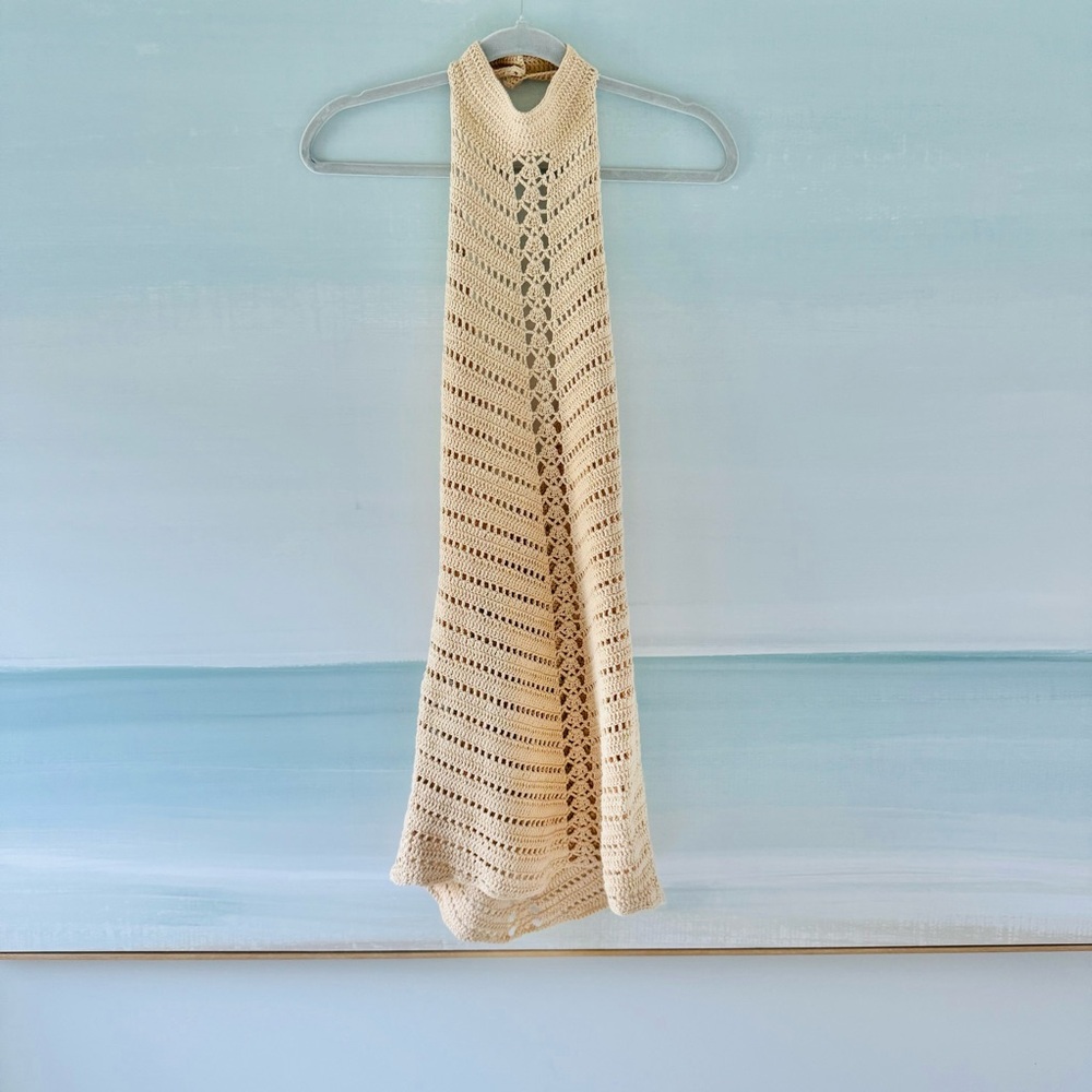 NWOT $218 Revolve Camila Coelho Lyssa Hand Crochet Halter Mini Dress in Sand Med - Picture 7 of 16